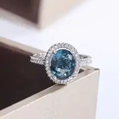 GENERICO - Anillos sortija piedra circonita celeste de lujo oval -talla7