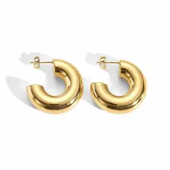 FERGUELLE - Aretes Hoop de Acero Inoxidable Smooth Donnut Dorado -