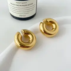 FERGUELLE - Pack de 2 Ear Cuff Chunky de Acero Inoxidable Dorado -