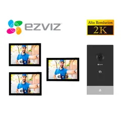 EZVIZ - Kit Videoportero Inteligente HP7 2K Exterior Eviz + 2 MONITORES