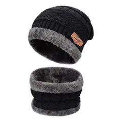 GENERICO - Gorro con Cuellera tipo Chalina de Lana Invierno - Negro