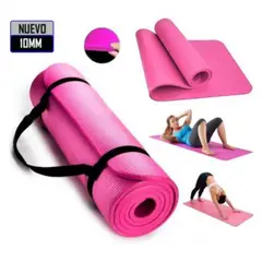 GENERICO - Mat de Yoga Pilates 10 mm con Elástico Portátil Rosado