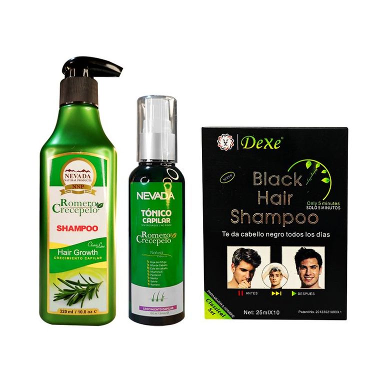 Shampoo Romero 320ml + Tonico capilar + Shampoo Dexe Negro