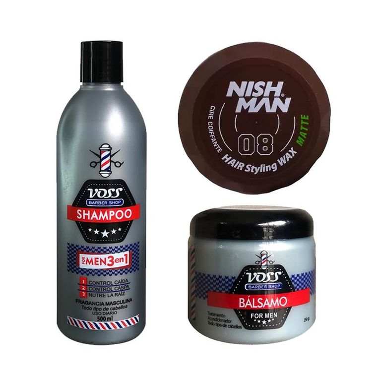 Shampoo + Acondicionador bálsamo + Cera Nishman 08