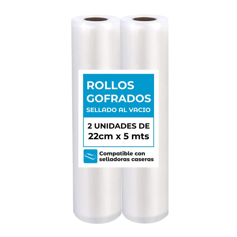 Pack 2 Rollos 22 Cm x 5 Mts Bolsas Sellado al vacío