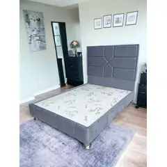 GENERICO - Cama Geometric 2 Plazas - Plomo