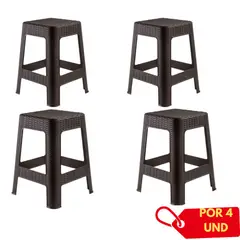 GENERICO - Banco Tabarua X4 unidadess Modelo Tipo Ratán Plástico Color Marrón