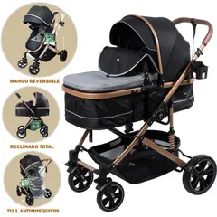 EBABY - Coche de Lujo Moises Bigi con Tull Plomo