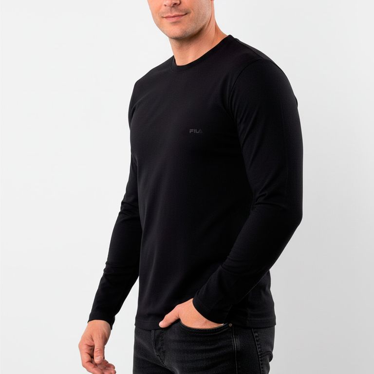 Polo Manga Larga Cuello Redondo Negro