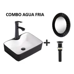 IMPORTADO MC - COMBO DE LAVATORIO NEGRO MATE CON BLANCO +GRIFERIA DESAGUE ESPEJO