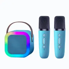 GENERICO - Parlante Karaoke K12 Bluetooth Luces RGB 02 Micrófonos - Celeste