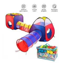 GENERICO - Carpa Circuito 4 En 1 Doble Túnel para Niños +100 pelotas