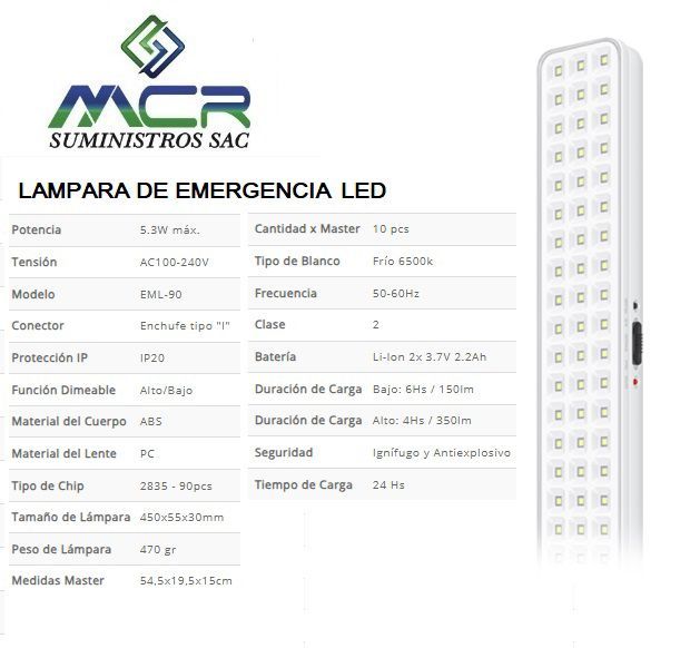 LUMINARIA DE EMERGENCIA LED 5.3 W LUZ BLANCO FRIO IP20