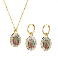 GENERICO - Collar y aretes Medalla Virgen de Guadalupe Acero Inoxidable