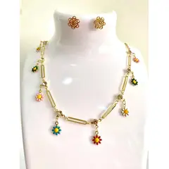 GENERICO - Collar y aretes Flores colgantes