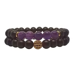 LUCYANA JOYAS Y ACCESORIOS - Juego de Pulsera para Hombre con Cristal Cuarzo Ónix y Amatista