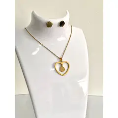 GENERICO - Collar y aretes de corazon y flor