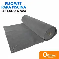 QRUBBER - Piso antideslizante para piscina tipo wet gris 15mt x 12mt x 5mm