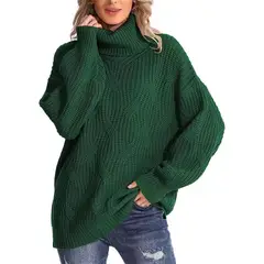 BLWOENS - Suéter de punto con cuello alto para Mujer -Verde