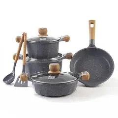 OEM - Juego De Olla Roca Volcanica Antiadherente 9pcs Color Gris - MGC