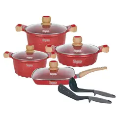 Reyna - Juego de Ollas Antiadherente X10 Piezas Color Rojo