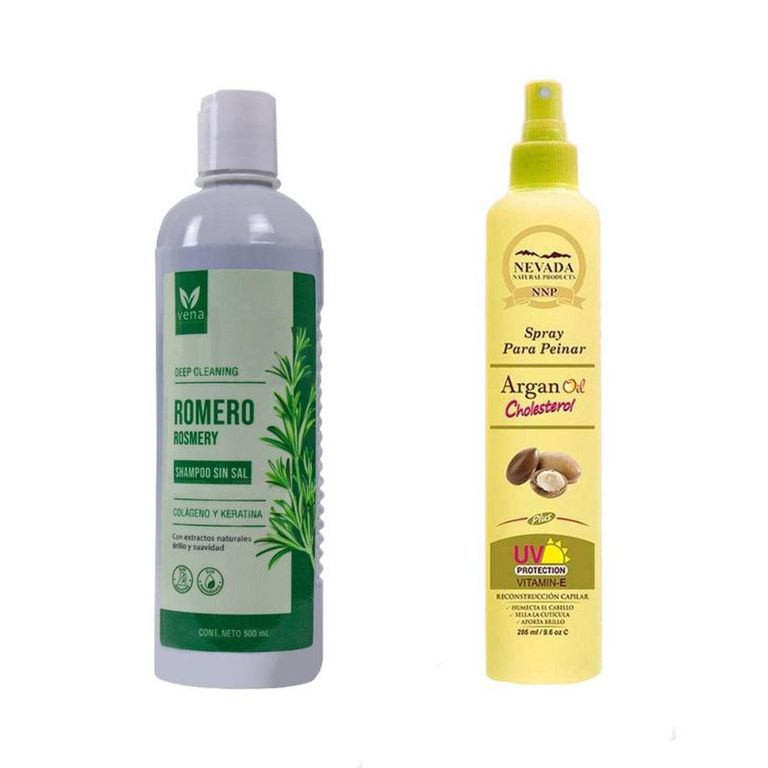 Shampoo de Romero sin Sal +Spray de Peinar Argan Cholesterol