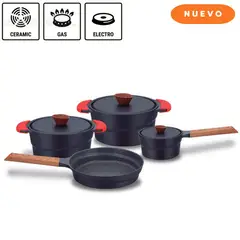 RECORD - Juego de ollas Bambú Aluminio Fundido 7 piezas