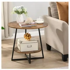 GENERICO - Mesa auxiliar de dos niveles circular nogal