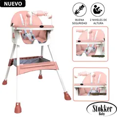 Stokker Baby - Silla de Comer Plegable Doble bandeja LUNA Rosado