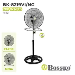BOSSKO - Ventilador metal de 5 Aspas 200W BK-8219VI/NG