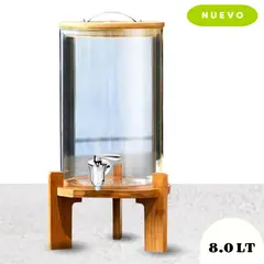 GENERICO - Dispensador de Agua 8lt de Vidrio con Base de Bambú