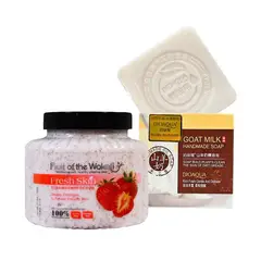 WOKALI - Exfoliante Corporal de Fresa + Jabón Natural Leche de Cabra