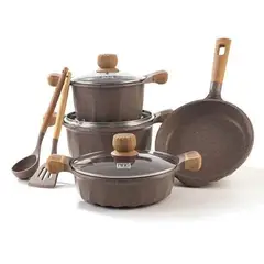 OEM - Juego De Olla Roca Volcanica Antiadherente 9pcs Café - MGC