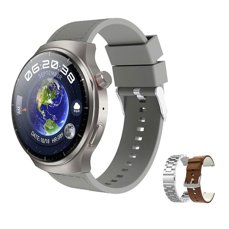 SmartWatch HW6 Max con 3 correas AMOLED - Plateado