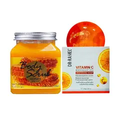 GENERICO - Jabón Iluminador y Aclarador Vitamina C + Exfoliante corporal Miel con sal