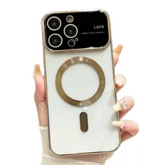 GENERICO - Funda para iPhone 15 Pro MagSafe Metalizado Dorado Lens Protector