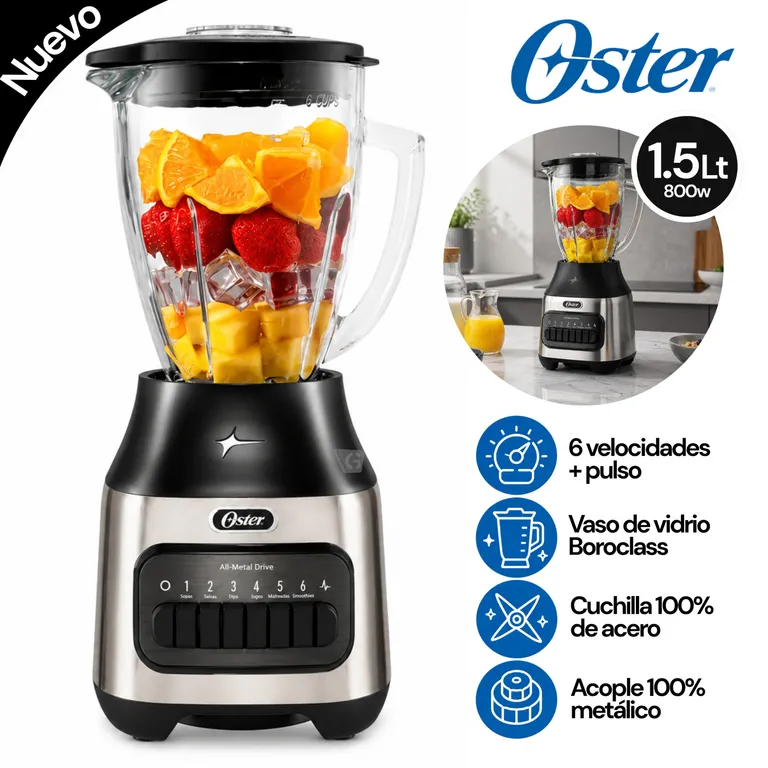 Licuadora con vaso de vidrio y 6 velocidades BLSTPEG-NPB