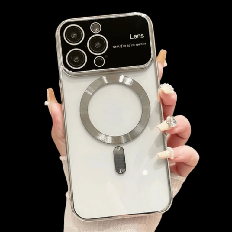 Funda for iPhone 15 Pro Max MagSafe Metalizado Plateado Lens Protector
