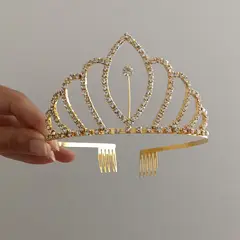GENERICO - Corona tiara diadema dorada grande fiesta novia modelo hoja