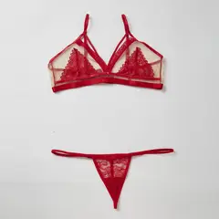 BOMBON ROJO - Set de Lenceria de 2 Piezas con Detalles Transparentes