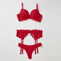 BOMBON ROJO - Conjunto de Lenceria Con Copa y Portaligas