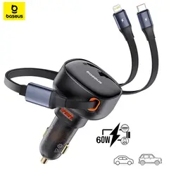 BASEUS - Cargador Auto 60W PD30 + Cable USB-C y Lightning + USB