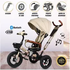 VOYAGE - Triciclo Guiador para Niños Usb y Bluetooth «Racer» Beige