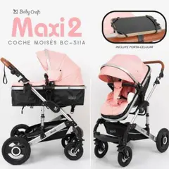 GENERICO - Coche Moises Maxi 2 BEBE ROSADO BC-511A