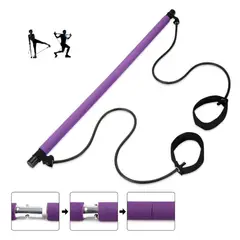 GENERICO - Barra portátil yoga pilates gym stick con ligas resistencia