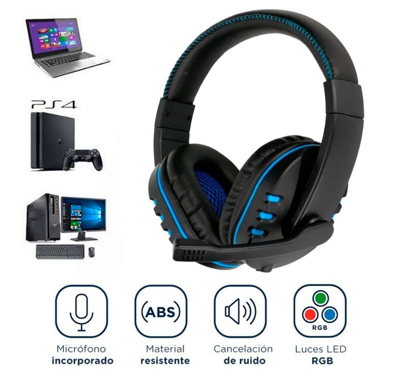 Audífonos Gamer con Luz LED RGB Micrófono para PC PS4 Laptop Xbox