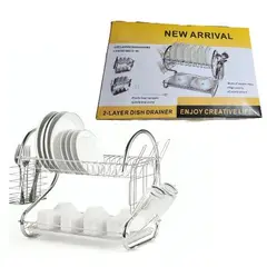 GENERICO - Rack Escurridor 2 Pisos Porta Vasos Cubierto Moderno Plateado