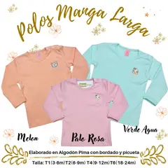 GENERICO - Polos manga larga de bebe y niñas en algodon pima Trick Pack