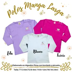 GENERICO - Polos manga larga de bebe y niñas en algodon pima Trick Pack