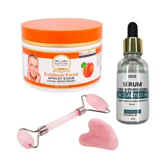 NEVADA NATURAL PRODUCTS - Exfoliante Facial Albaricoque + Serum Ácido Láctico 8% + Rodillo